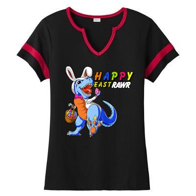 Happy EastRawar T-Rex Dino Easter Eggs Ladies Halftime Notch Neck Tee