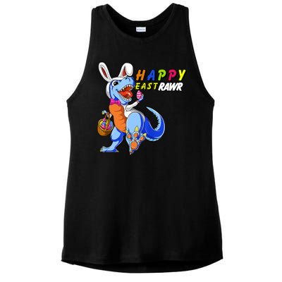 Happy EastRawar T-Rex Dino Easter Eggs Ladies PosiCharge Tri-Blend Wicking Tank