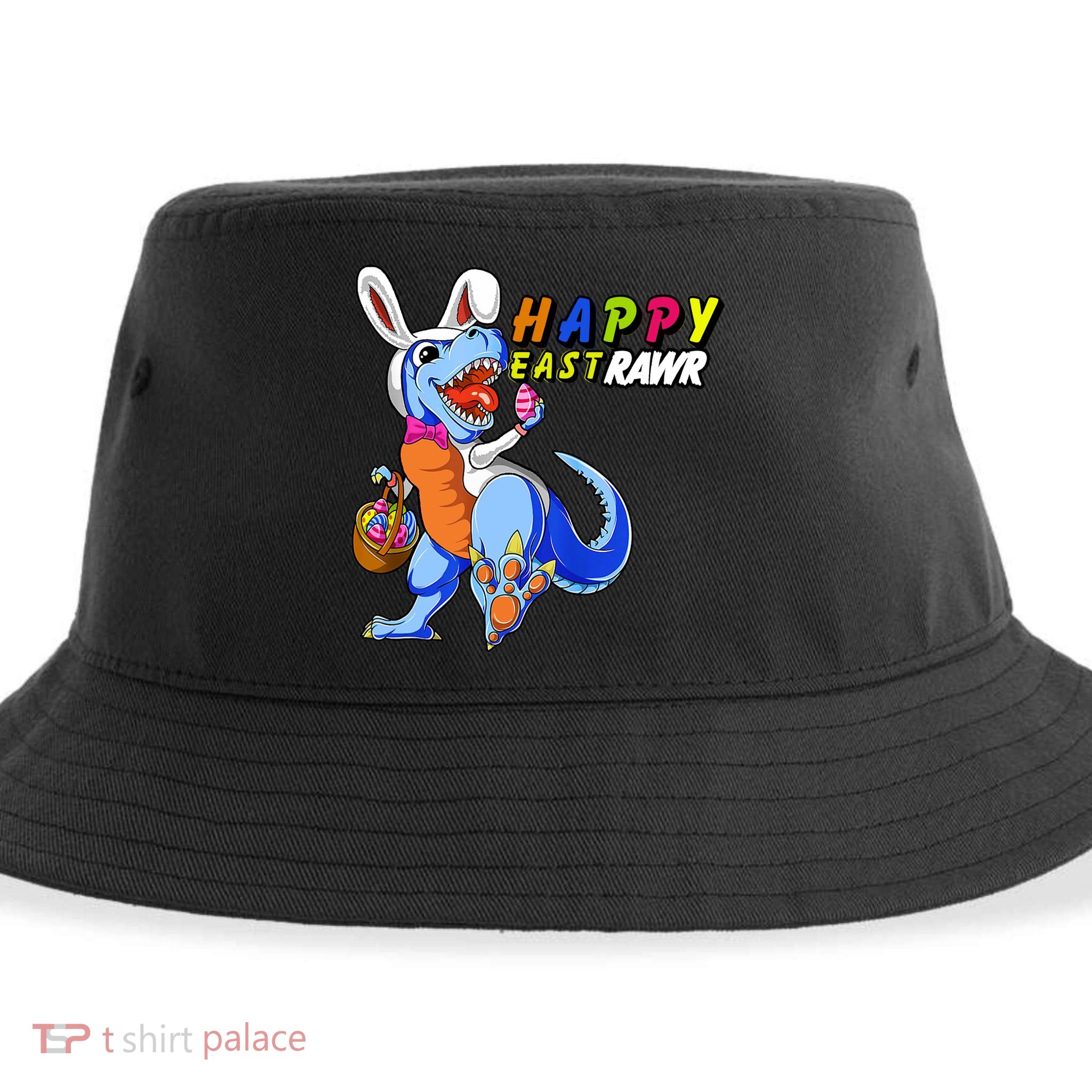 Happy EastRawar T-Rex Dino Easter Eggs Sustainable Bucket Hat