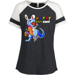 Happy EastRawar T-Rex Dino Easter Eggs Enza Ladies Jersey Colorblock Tee