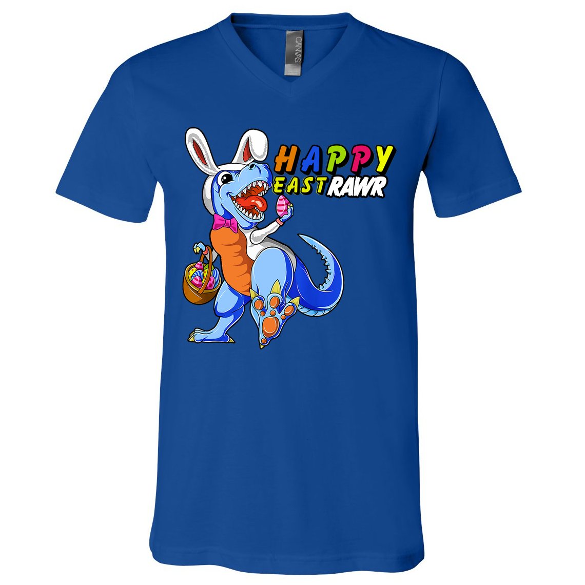 Happy EastRawar T-Rex Dino Easter Eggs V-Neck T-Shirt
