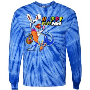 Happy EastRawar T-Rex Dino Easter Eggs Tie-Dye Long Sleeve Shirt