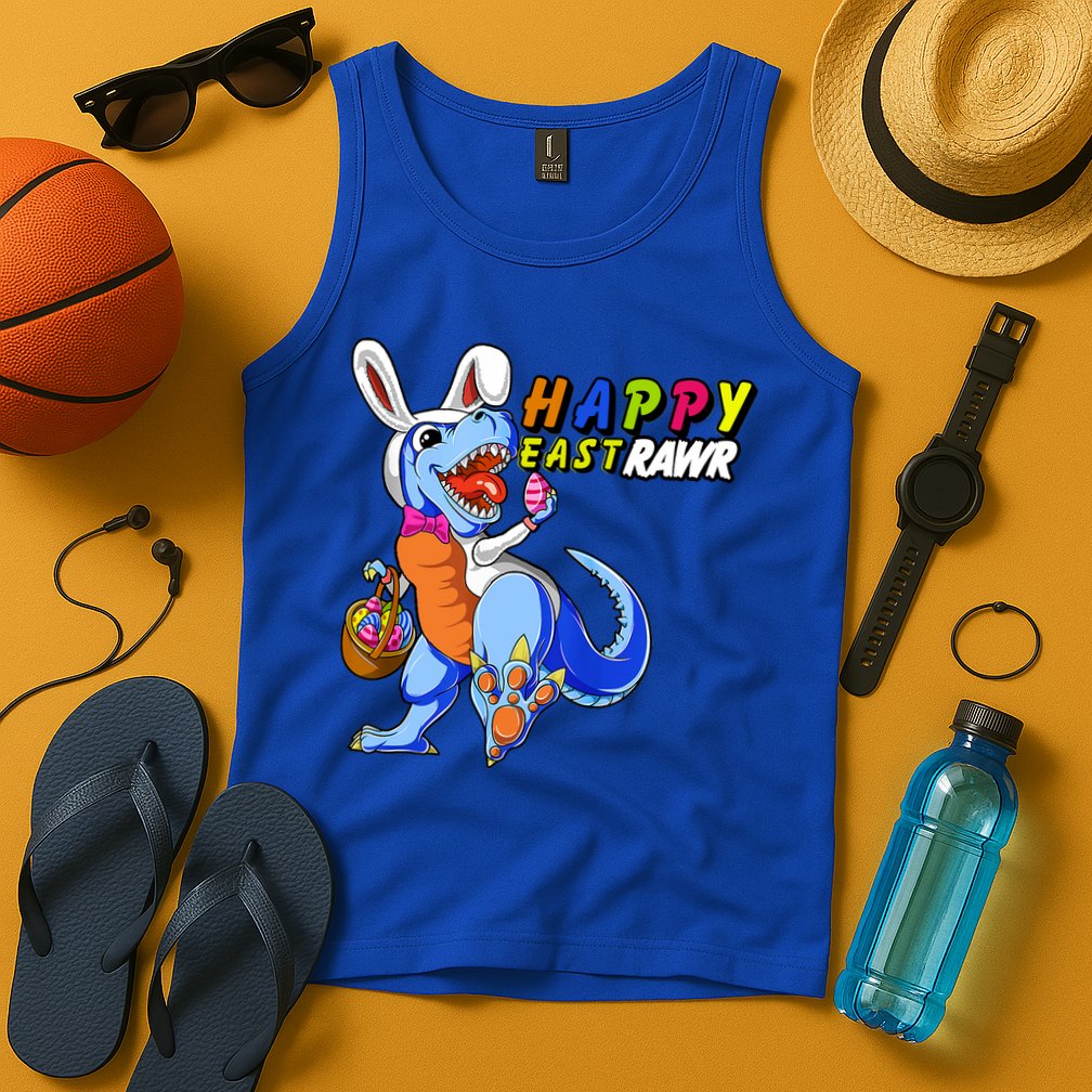 Happy EastRawar T-Rex Dino Easter Eggs Tank Top