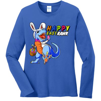 Happy EastRawar T-Rex Dino Easter Eggs Ladies Long Sleeve Shirt