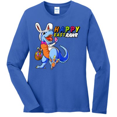 Happy EastRawar T-Rex Dino Easter Eggs Ladies Long Sleeve Shirt