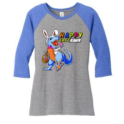 Happy EastRawar T-Rex Dino Easter Eggs Women's Tri-Blend 3/4-Sleeve Raglan Shirt