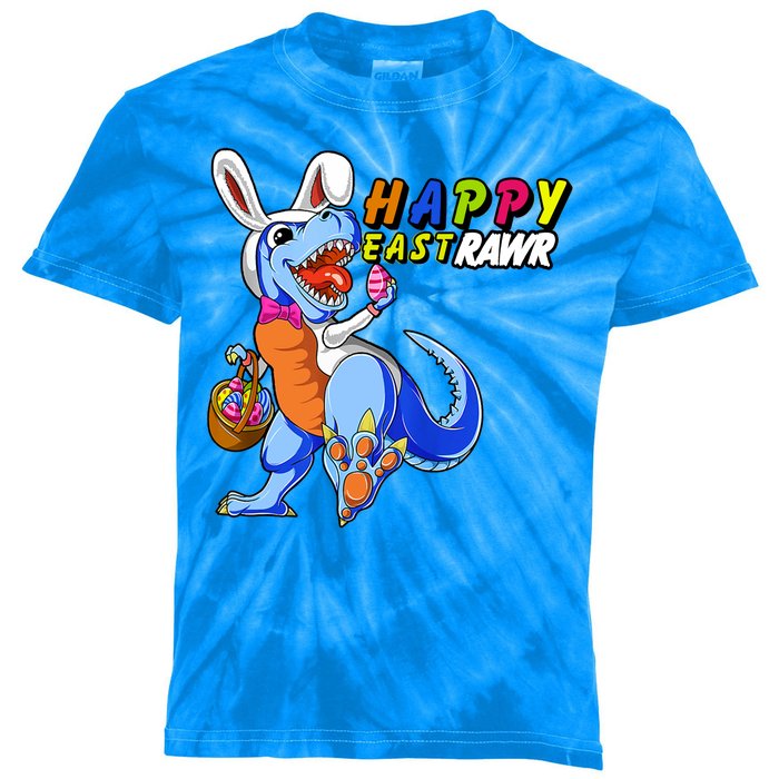 Happy EastRawar T-Rex Dino Easter Eggs Kids Tie-Dye T-Shirt