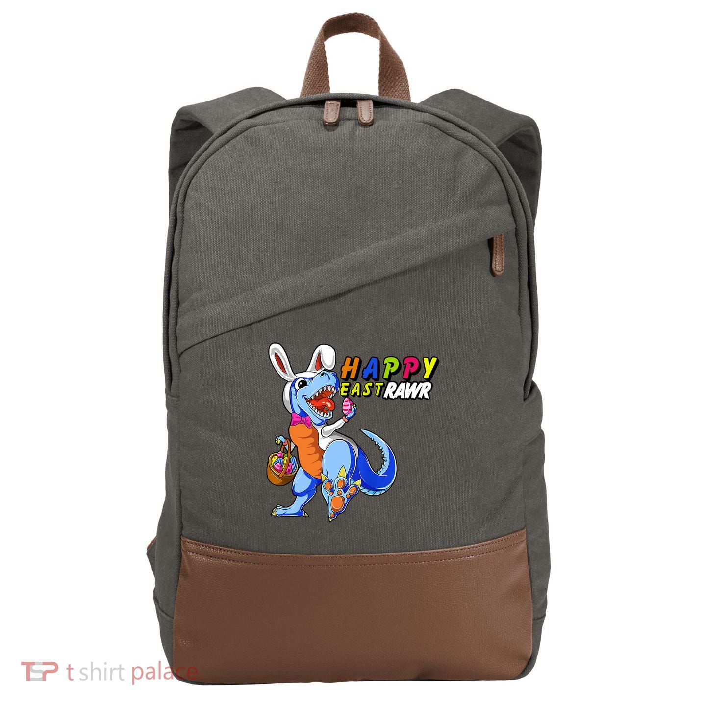 Happy EastRawar T-Rex Dino Easter Eggs Cotton Canvas Backpack