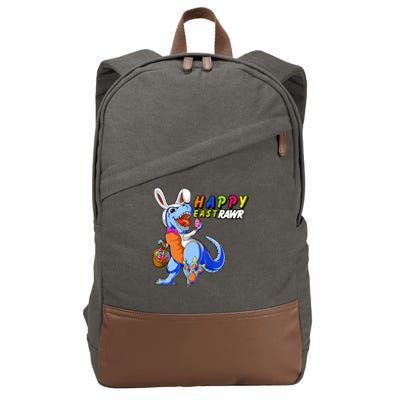 Happy EastRawar T-Rex Dino Easter Eggs Cotton Canvas Backpack