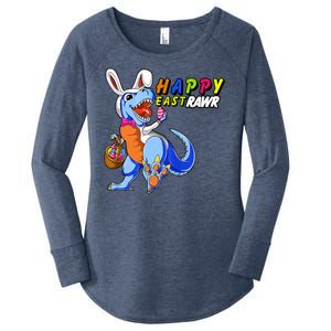 Happy EastRawar T-Rex Dino Easter Eggs Women's Perfect Tri Tunic Long Sleeve Shirt