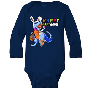 Happy EastRawar T-Rex Dino Easter Eggs Baby Long Sleeve Bodysuit