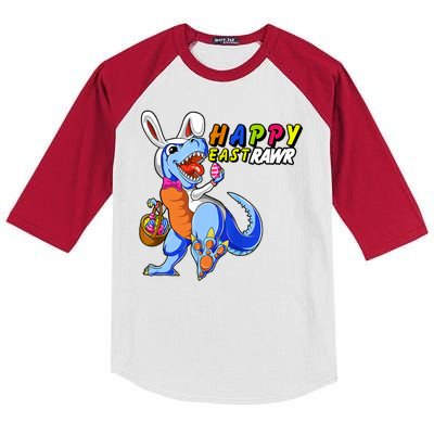 Happy EastRawar T-Rex Dino Easter Eggs Kids Colorblock Raglan Jersey