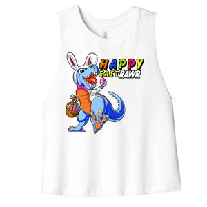 Happy EastRawar T-Rex Dino Easter Eggs Women's Racerback Cropped Tank