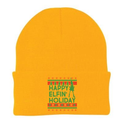 Happy Elfin' Holiday Ugly Christmas Knit Cap Winter Beanie