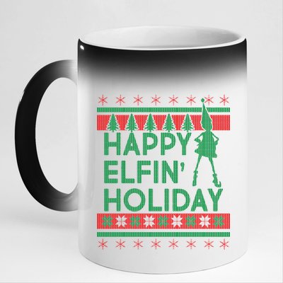 Happy Elfin' Holiday Ugly Christmas 11oz Black Color Changing Mug