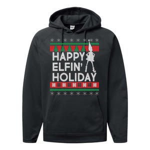 Happy Elfin' Holiday Ugly Christmas Performance Fleece Hoodie