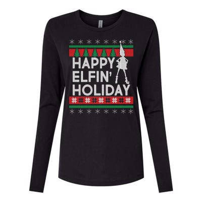 Happy Elfin' Holiday Ugly Christmas Womens Cotton Relaxed Long Sleeve T-Shirt