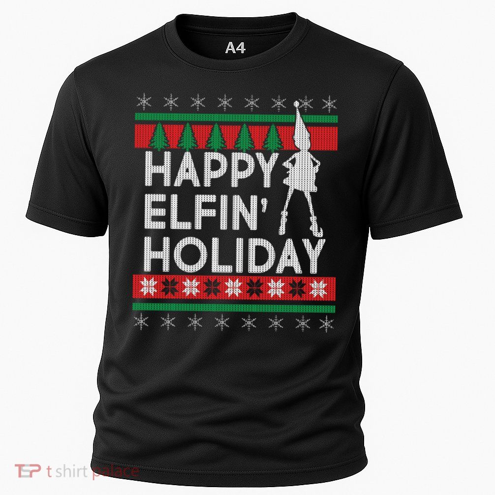 Happy Elfin' Holiday Ugly Christmas Cooling Performance Crew T-Shirt