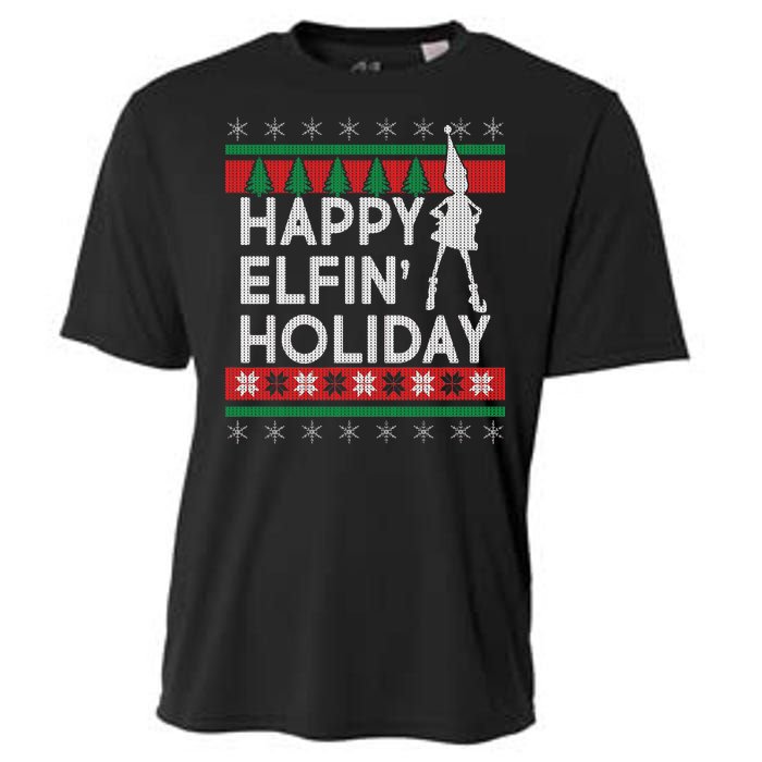 Happy Elfin' Holiday Ugly Christmas Cooling Performance Crew T-Shirt