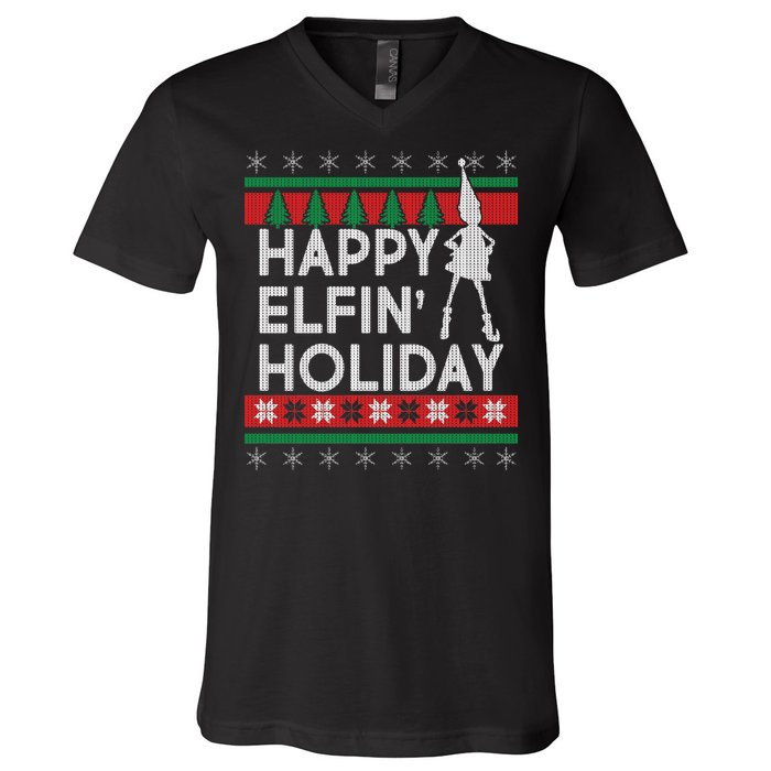 Happy Elfin' Holiday Ugly Christmas V-Neck T-Shirt