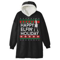 Happy Elfin' Holiday Ugly Christmas Hooded Wearable Blanket