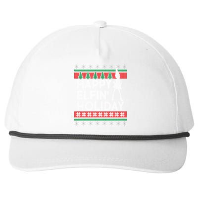 Happy Elfin' Holiday Ugly Christmas Snapback Five-Panel Rope Hat