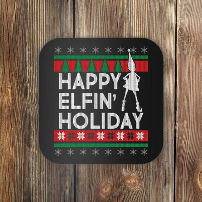 Happy Elfin' Holiday Ugly Christmas Coaster