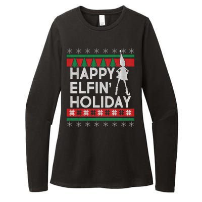 Happy Elfin' Holiday Ugly Christmas Womens CVC Long Sleeve Shirt