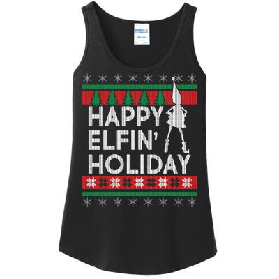 Happy Elfin' Holiday Ugly Christmas Ladies Essential Tank