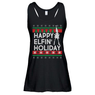 Happy Elfin' Holiday Ugly Christmas Ladies Essential Flowy Tank