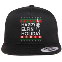 Happy Elfin' Holiday Ugly Christmas Flat Bill Trucker Hat