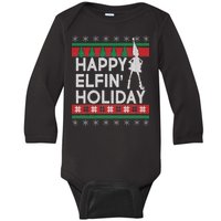 Happy Elfin' Holiday Ugly Christmas Baby Long Sleeve Bodysuit