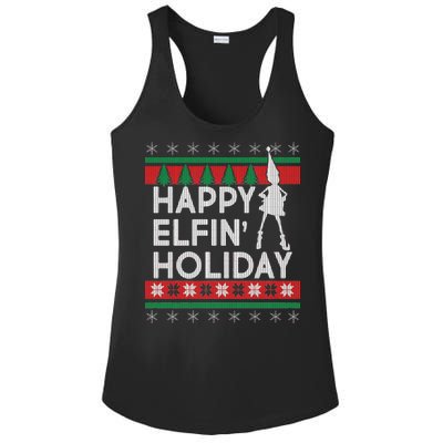 Happy Elfin' Holiday Ugly Christmas Ladies PosiCharge Competitor Racerback Tank