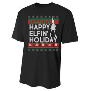 Happy Elfin' Holiday Ugly Christmas Performance Sprint T-Shirt