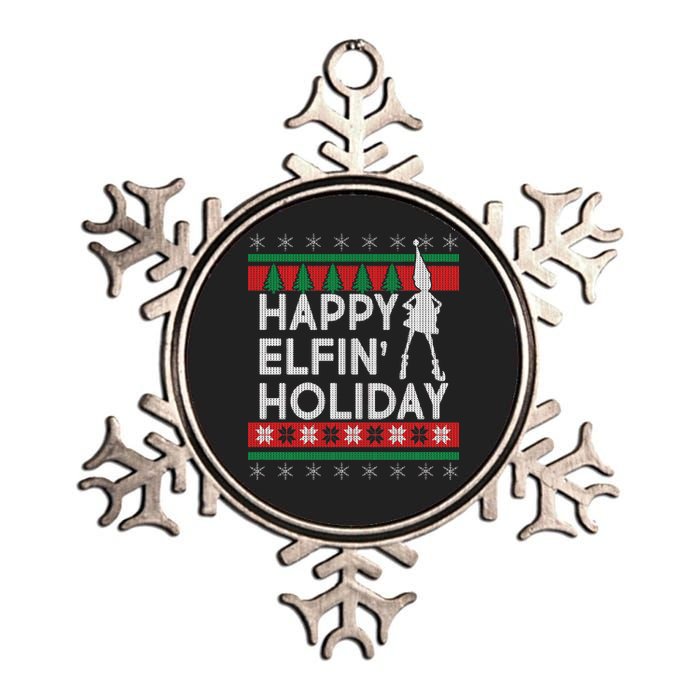 Happy Elfin' Holiday Ugly Christmas Metallic Star Ornament