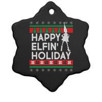 Happy Elfin' Holiday Ugly Christmas Ceramic Star Ornament