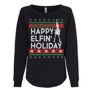 Happy Elfin' Holiday Ugly Christmas Womens California Wash Sweatshirt