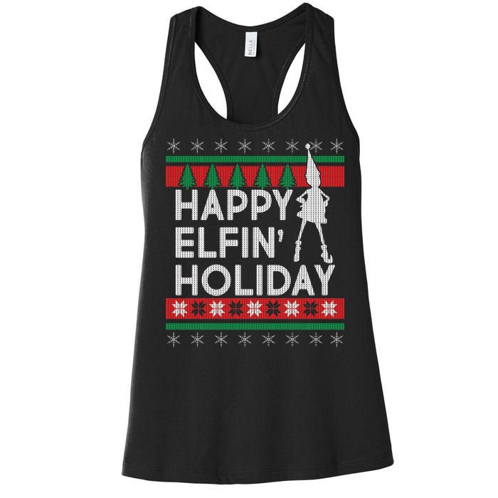 Happy Elfin' Holiday Ugly Christmas Women's Racerback Tank