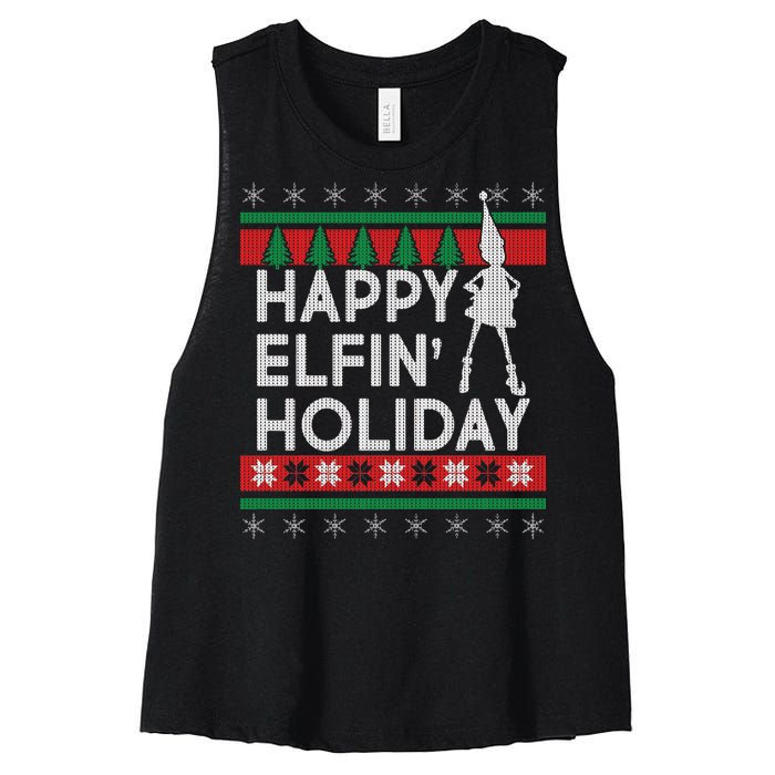 Happy Elfin' Holiday Ugly Christmas Women's Racerback Cropped Tank