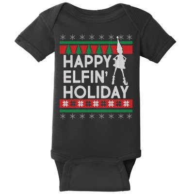 Happy Elfin' Holiday Ugly Christmas Baby Bodysuit