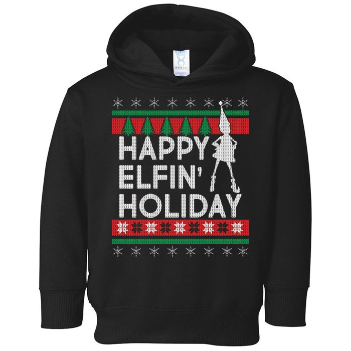 Happy Elfin' Holiday Ugly Christmas Toddler Hoodie