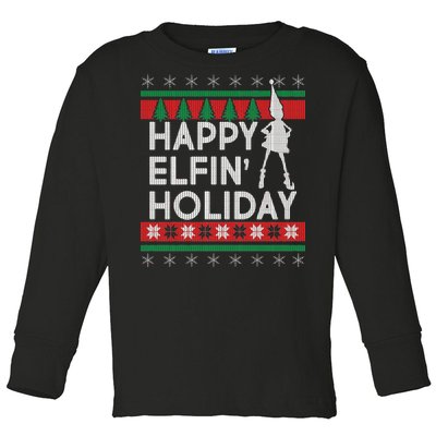 Happy Elfin' Holiday Ugly Christmas Toddler Long Sleeve Shirt