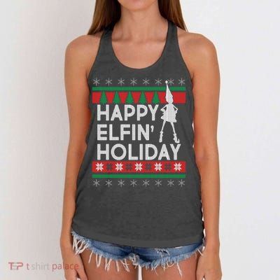 Happy Elfin' Holiday Ugly Christmas Women's Knotted Racerback Tank
