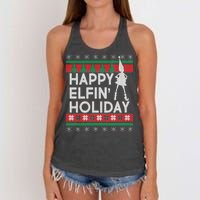 Happy Elfin' Holiday Ugly Christmas Women's Knotted Racerback Tank