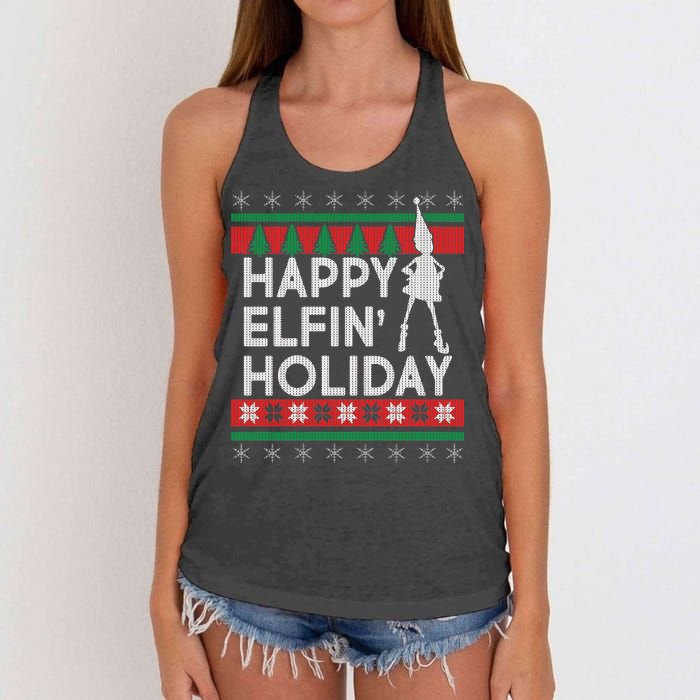 Happy Elfin' Holiday Ugly Christmas Women's Knotted Racerback Tank