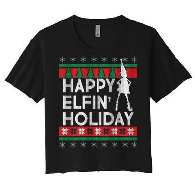 Happy Elfin' Holiday Ugly Christmas Women's Crop Top Tee