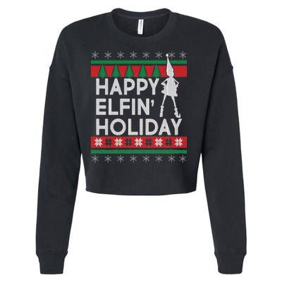 Happy Elfin' Holiday Ugly Christmas Cropped Pullover Crew