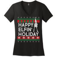 Happy Elfin' Holiday Ugly Christmas Women's V-Neck T-Shirt