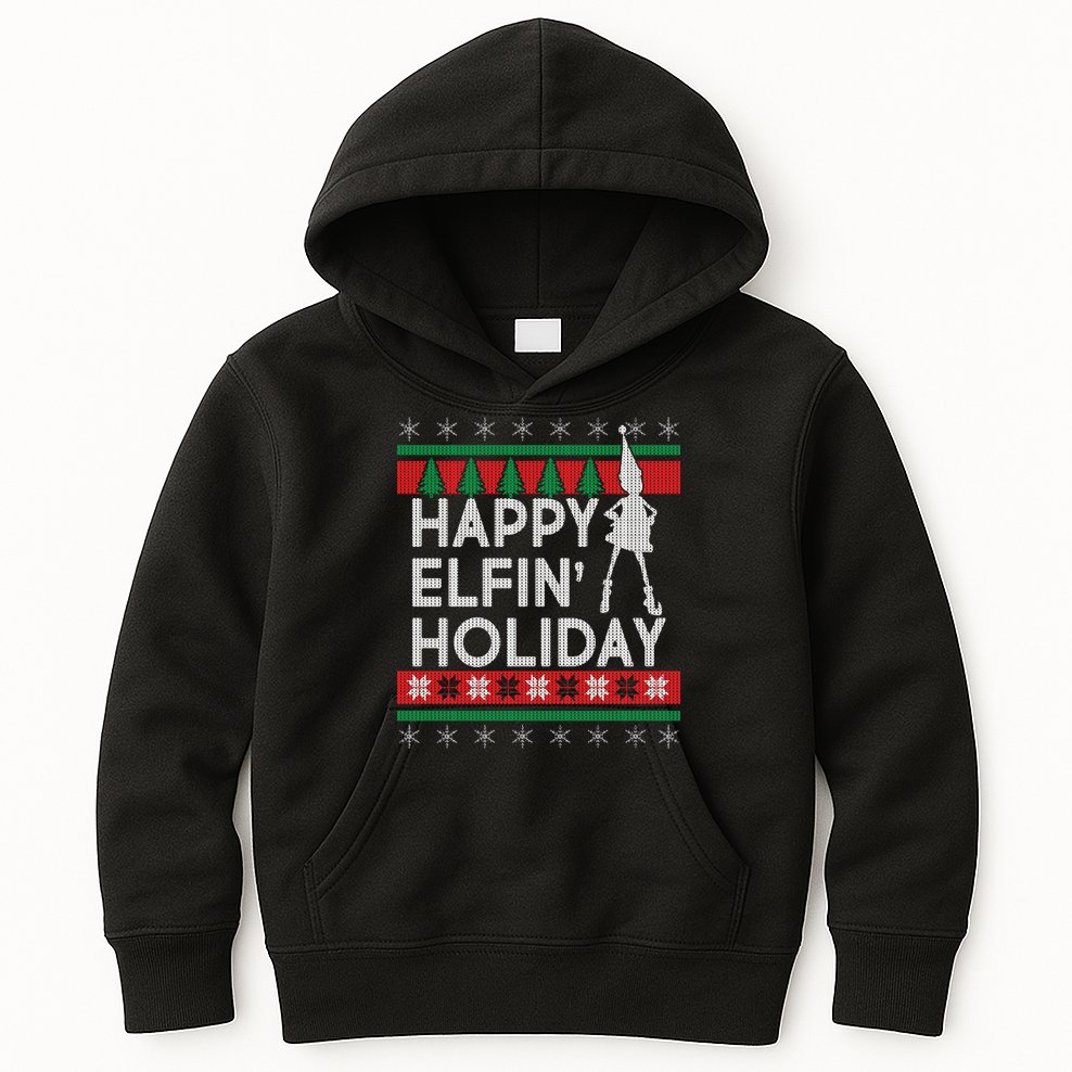 Happy Elfin' Holiday Ugly Christmas Kids Hoodie