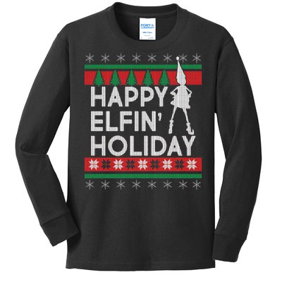 Happy Elfin' Holiday Ugly Christmas Kids Long Sleeve Shirt